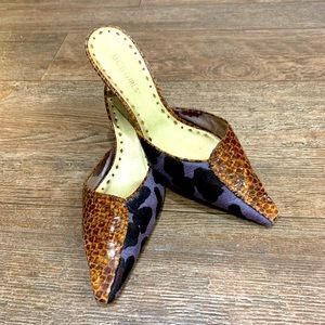 BCBG Purple animal/skin print low heel mules